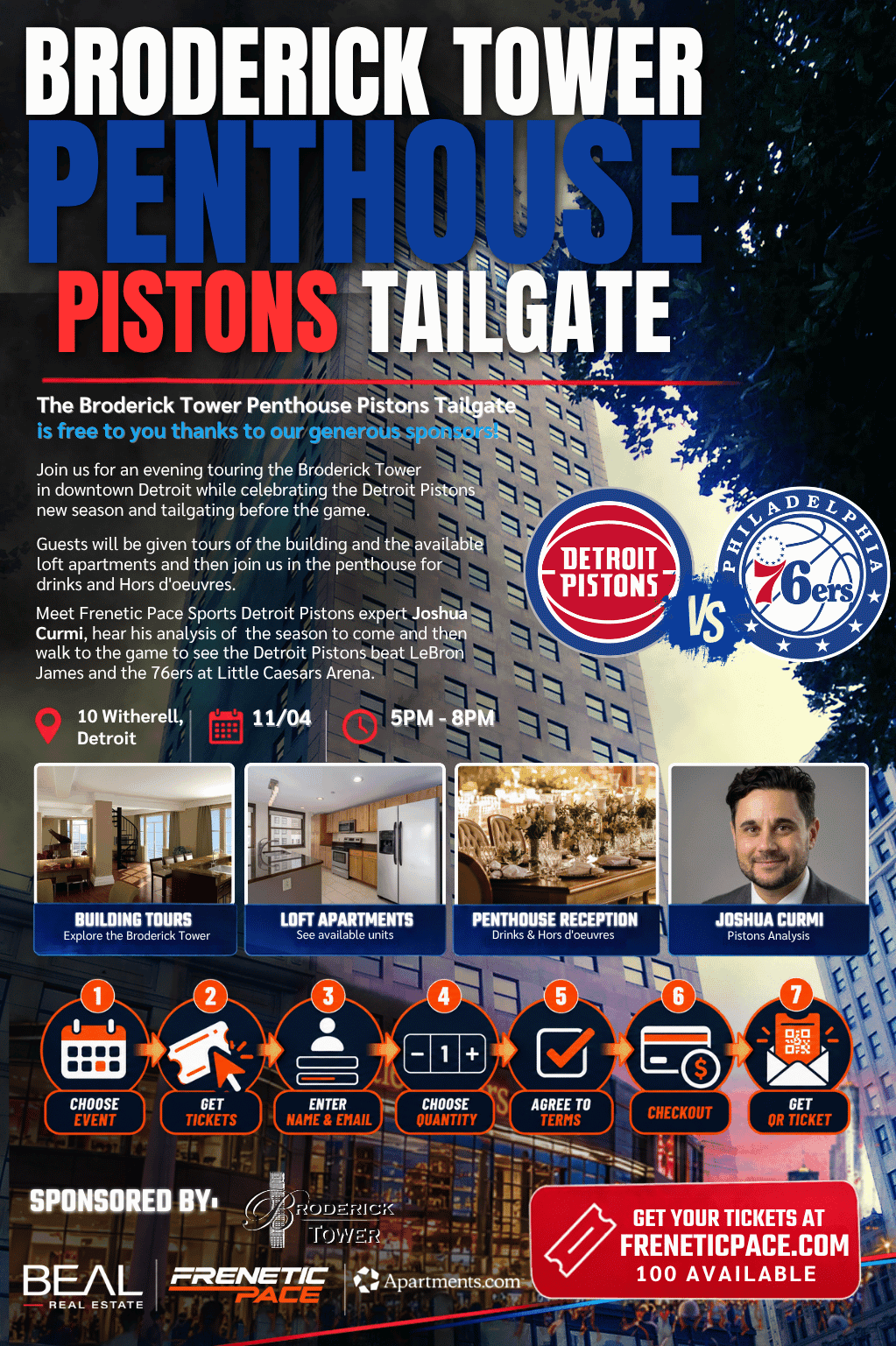 Broderick Tower Penthouse Pistons Tailgate